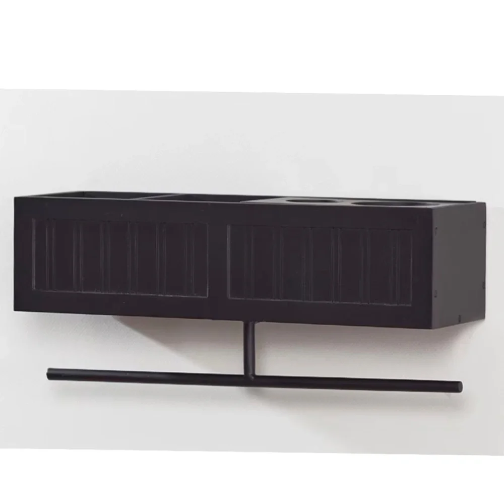NIB Black Organization Bathroom Wall Shelf with Towel Bar!